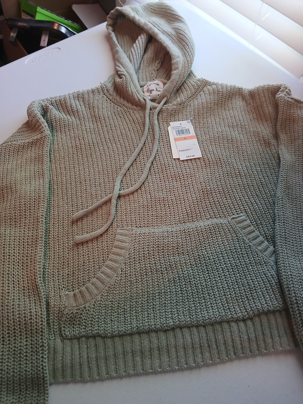 Women's Hippie Rose Hooded Knit Sweater Pullover - Sage Green Size S NWT